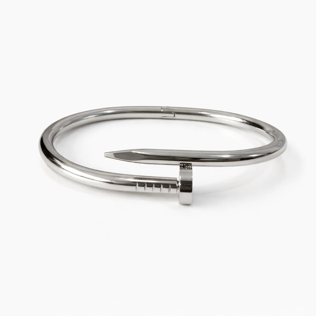Bracelete Prego Liso Prateado Aço Inoxidável