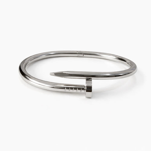 Bracelete Prego Liso Prateado Aço Inoxidável