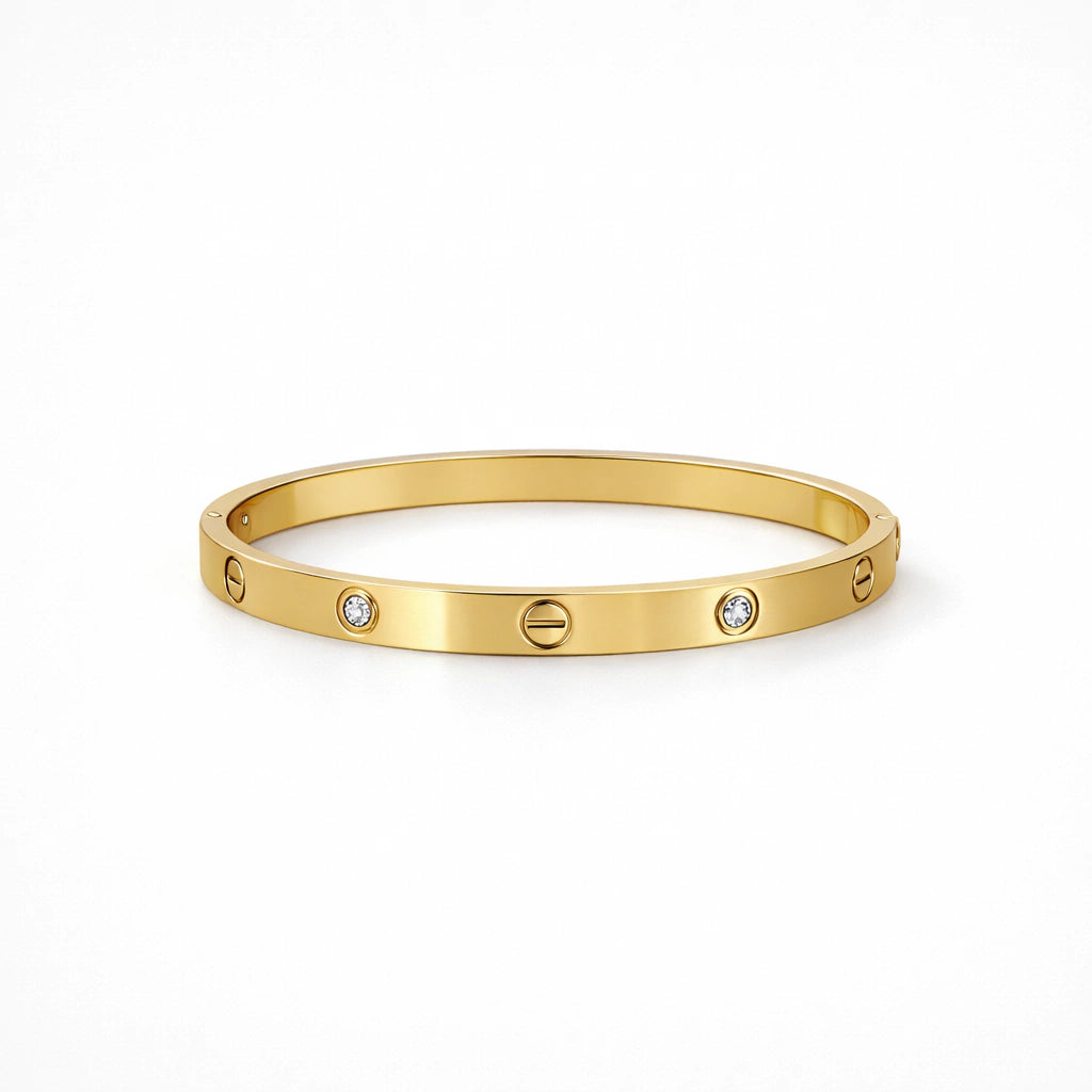 Bracelete Inspiração com Zircônia Dourado Aço Inoxidável