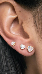 Trio Brinco Banhado Ouro 18k Ponto Luz Coração