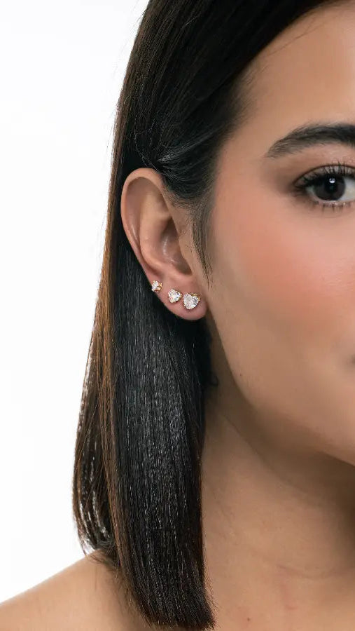 Trio Brinco Banhado Ouro 18k Ponto Luz Coração