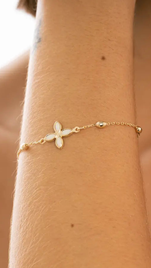 Pulseira Banhado Ouro 18k Flor Opalas