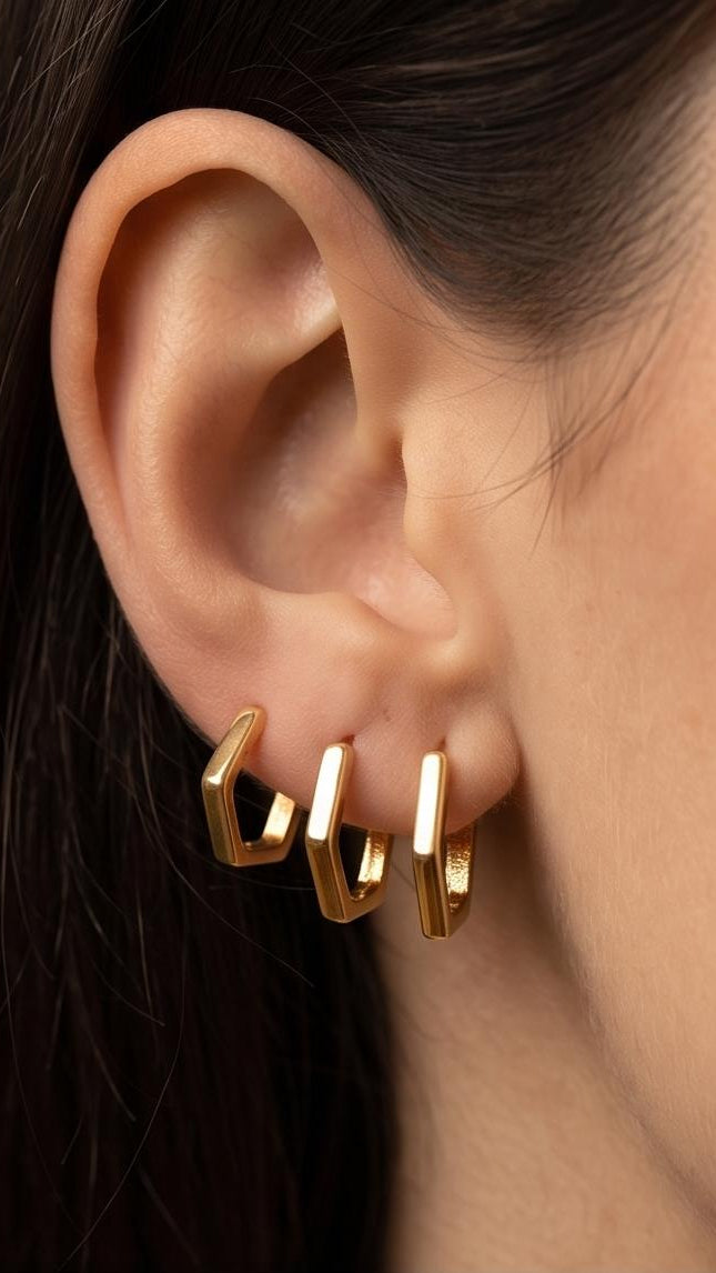 Brincos Banhado Ouro 18k click/hexágono