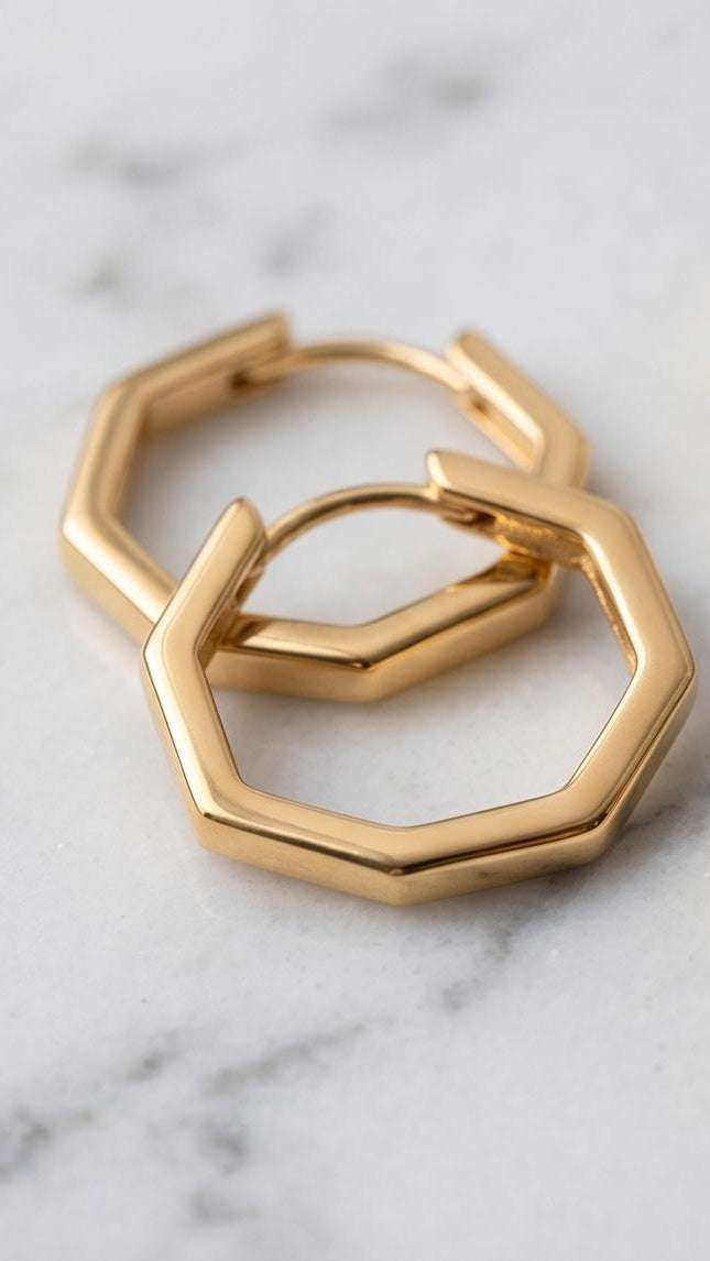 Brincos Banhado Ouro 18k click/hexágono