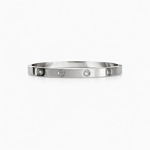 Bracelete Inspiração Com Zircônia Prateado Aço Inoxidável