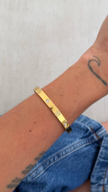 Bracelete Inspiração com Zircônia Dourado Aço Inoxidável