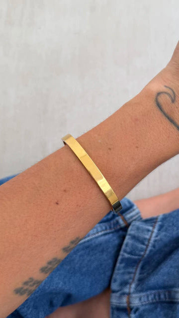 Bracelete Liso Grosso Dourado Aço Inoxidável