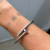 Bracelete Prego Liso Prateado Aço Inoxidável