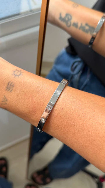 Bracelete Inspiração Com Zircônia Prateado Aço Inoxidável